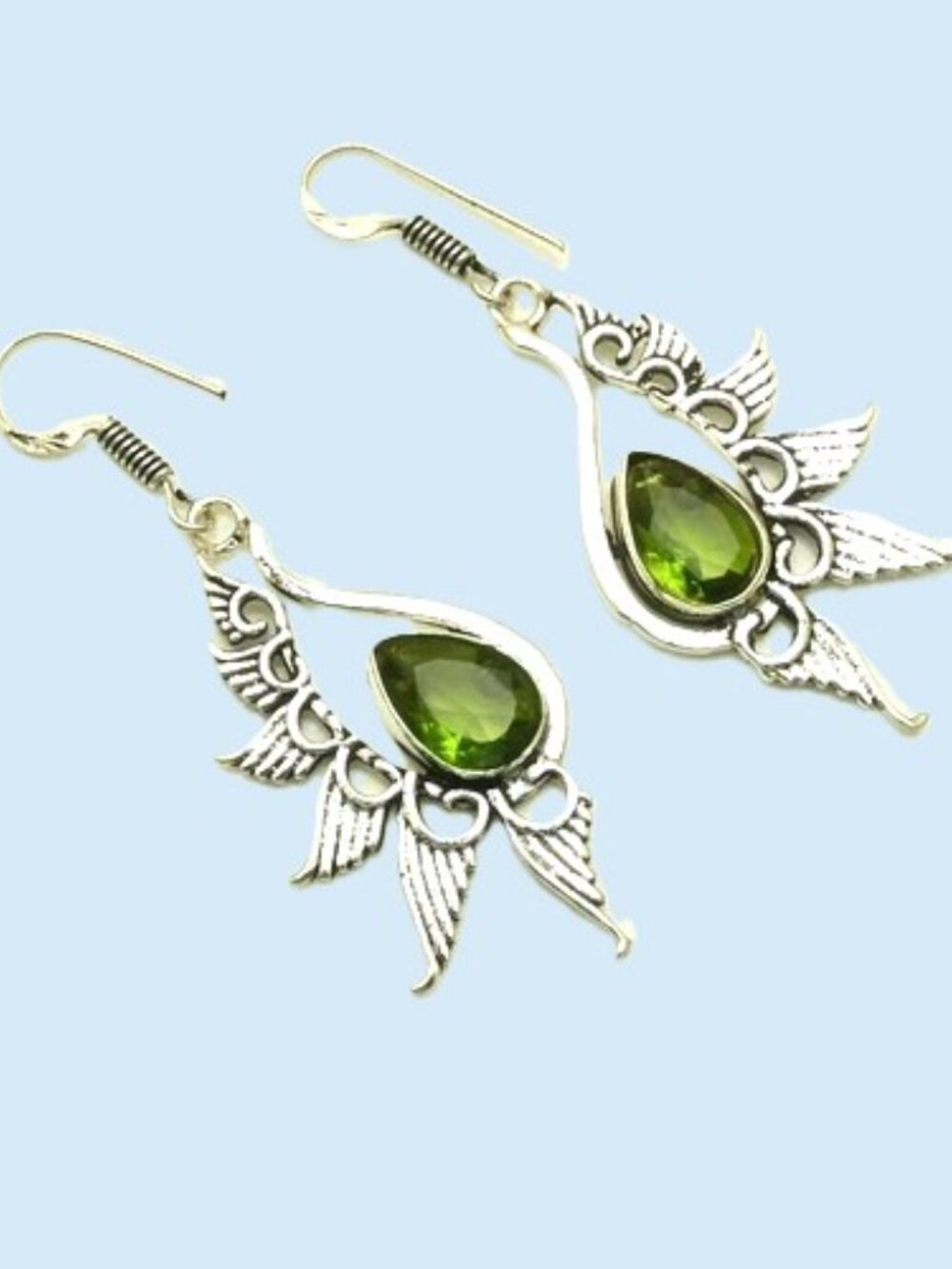 Peridot Gemstone Sterling Silver Drop Dangle Earrings